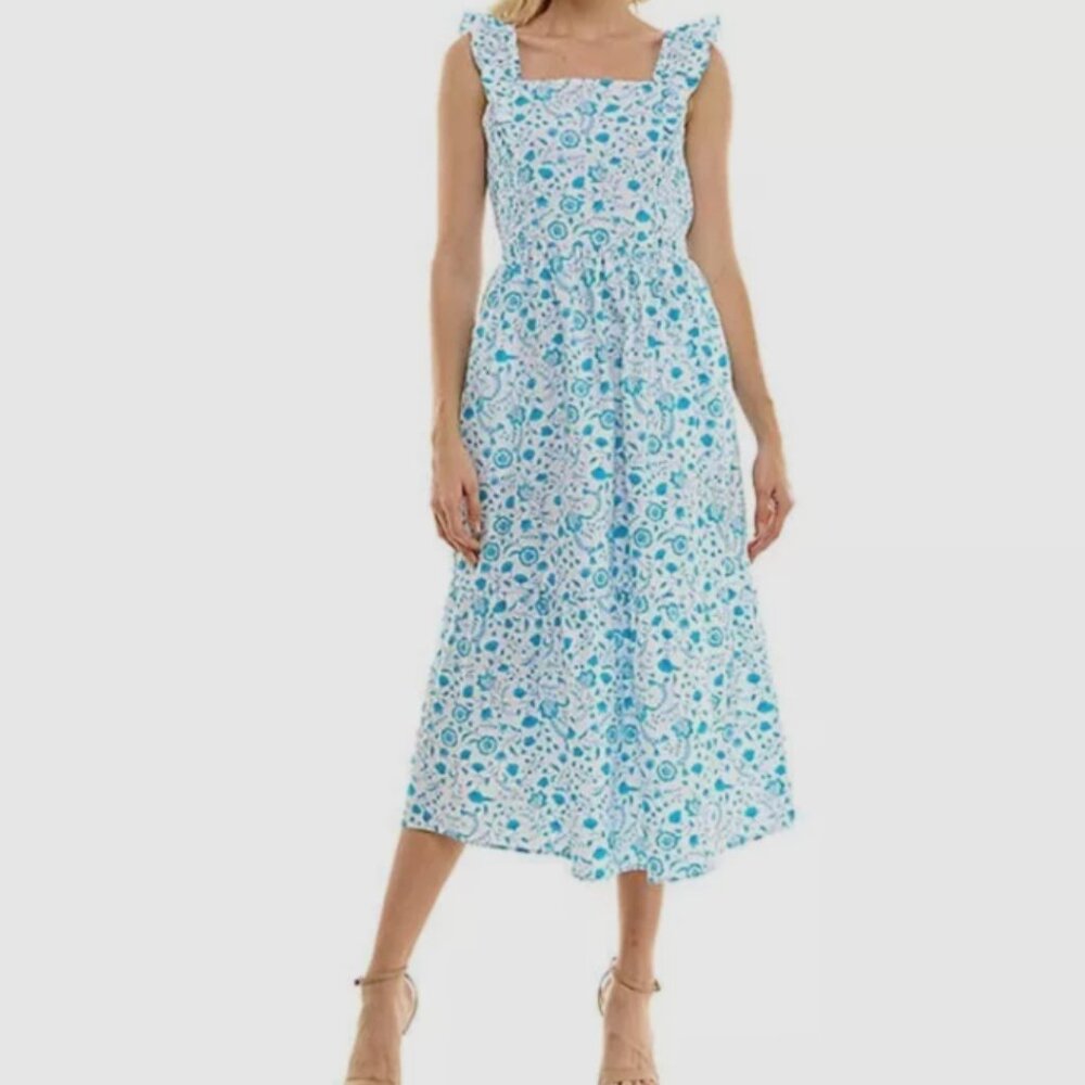 Draper James Women’s Blue Paisley Ruffle Midi Dress Size Medium